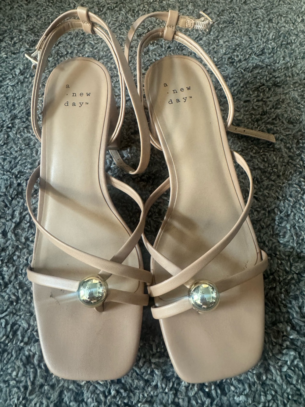 a new day beige/tan  Sandals with Gem Accent sz 7
